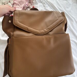 cloud island Tan Leatherette Backpack - Minimal Front Pocket